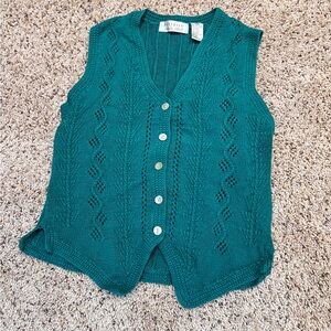 Northern Isles Chunky Cable Knit Sweater Vest Size M Women's Green Preppy Ramie